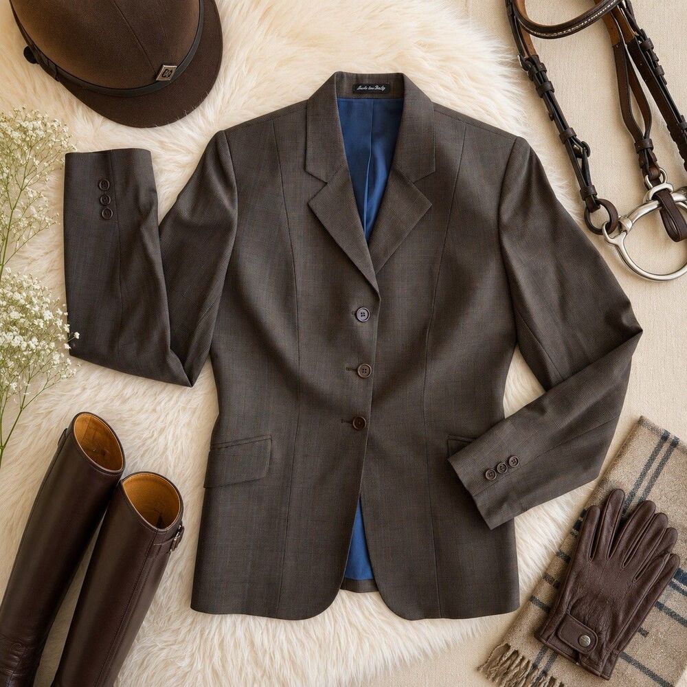 Tailored Sportsman Brown Plaid Hunt Coat Show Jacket Women’s 10R Equestrian